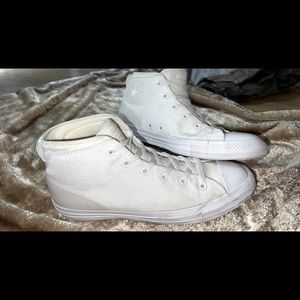 All white high top converse